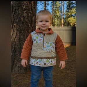 2T/3T Vintage Patchwork Quilted Jacket with Rust Sleeves